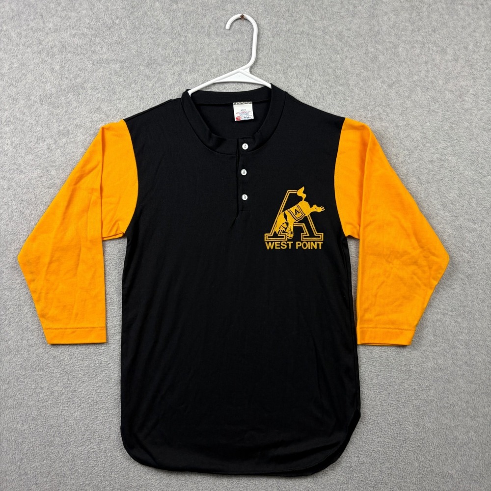 Vintage 70s 80s Army West Point Shirt Mens Small Black Golf Henley Baseball USA